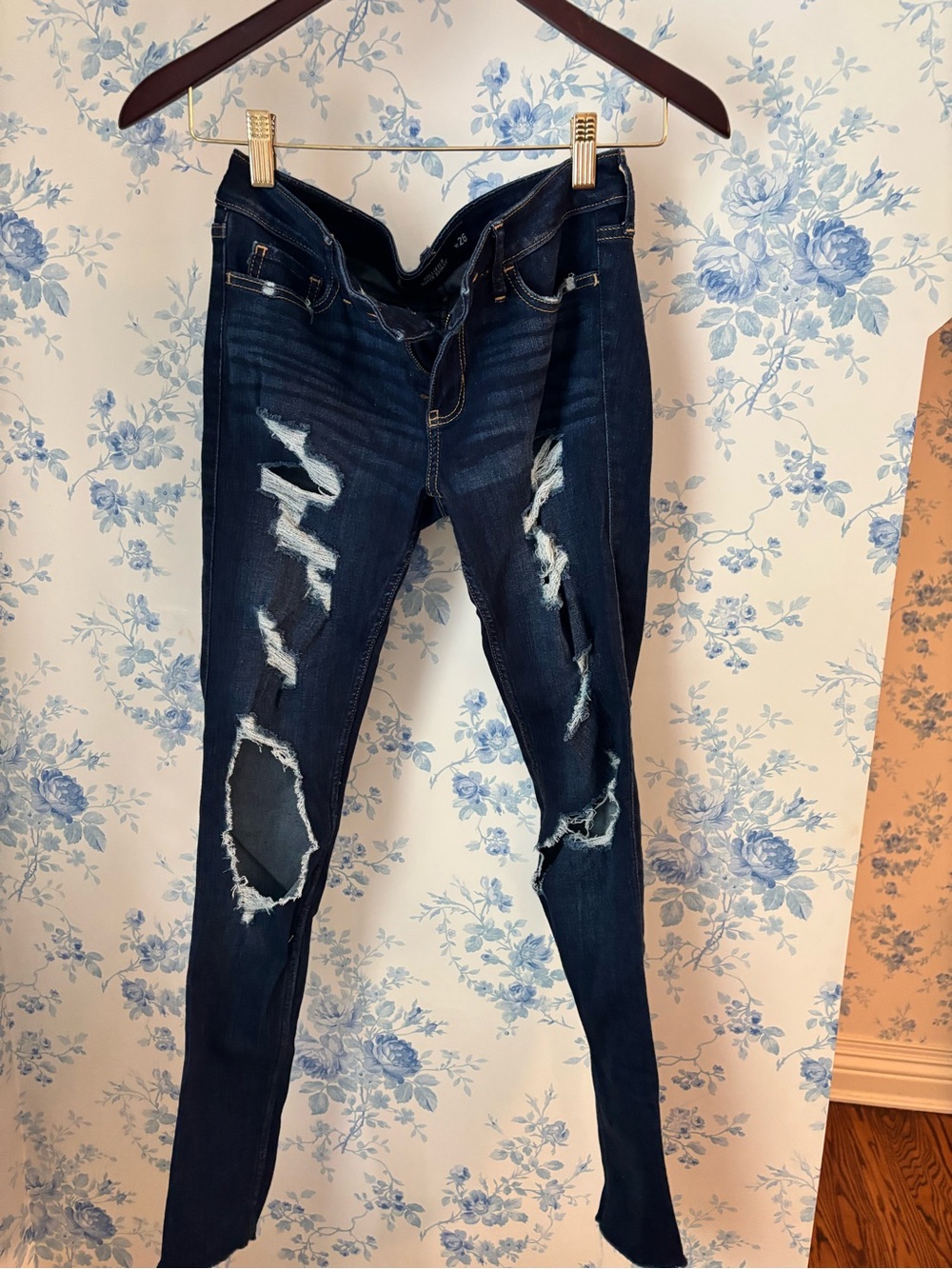 Hollister Dark Blue Ripped Skinny Jeans